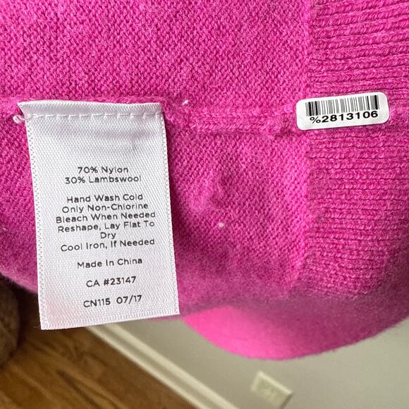 Talbots 1X Plus Sz Bright Pink Lambswool Blend Sweater Poet Sleeve Button Detail - Picture 8 of 8